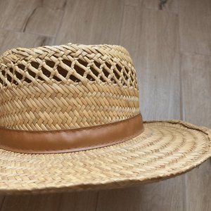 Straw hat with Faux Leather Trim